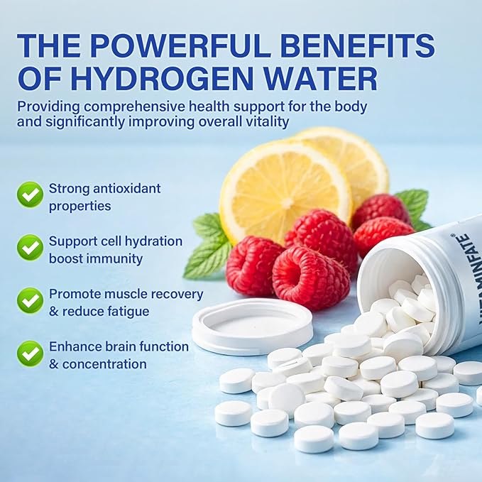 Hydrogen Water Tablets with Magnesium – 100 Counts H2 Molecular Hydrogen Tablets Support Healthy Aging Energy Boost &amp Brain Health Lemon &amp Raspberry Flavors - for Home Office &amp Travel