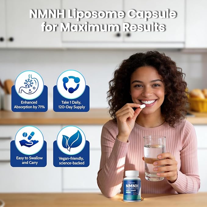Pure NMNH 600mg Liposomal NAD Supplement for Women &amp Men - NMNH (Dihydronicotinamide Mononucleotide NMN Alternative) for Anti-Aging NAD+ Levels Immune and Energy 120 Capsules (120-Day Supply)