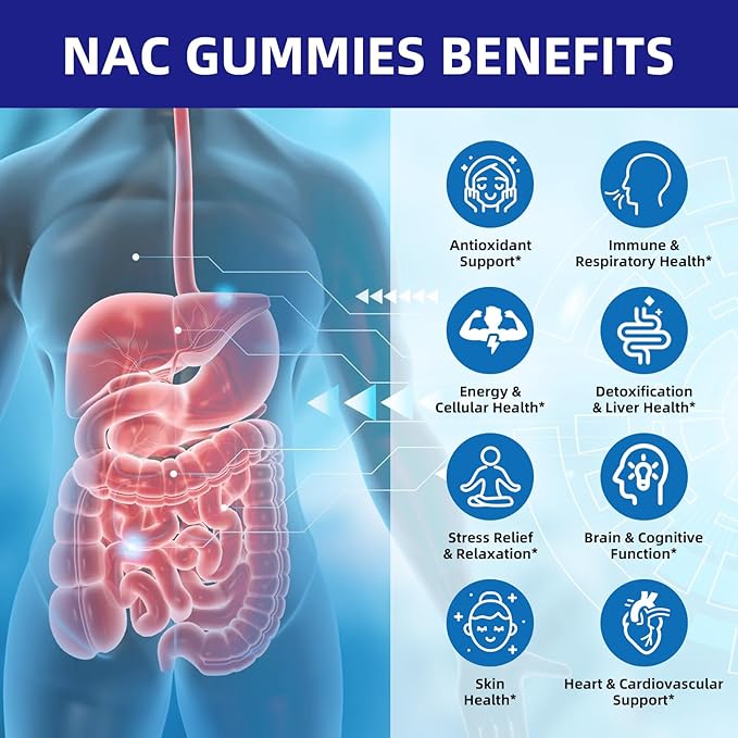 NAC Supplement N-Acetyl Cysteine: NAC Gummies 600MG for Respiratory Health Liver Detox &amp Antioxidant Support 30 Day Supply