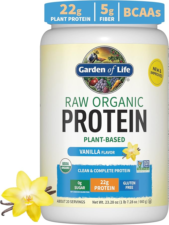 Garden of Life Organic Vegan Vanilla Protein Powder 22g Complete Plant Based Raw Protein &amp BCAAs Plus Probiotics &amp Digestive Enzymes for Easy Digestion – Non-GMO &amp