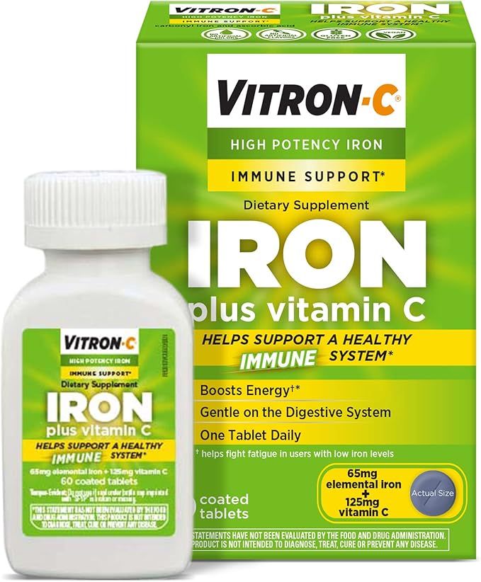 Vitron-C High Potency Iron Supplement with Vitamin C 60 Count Pack of 2