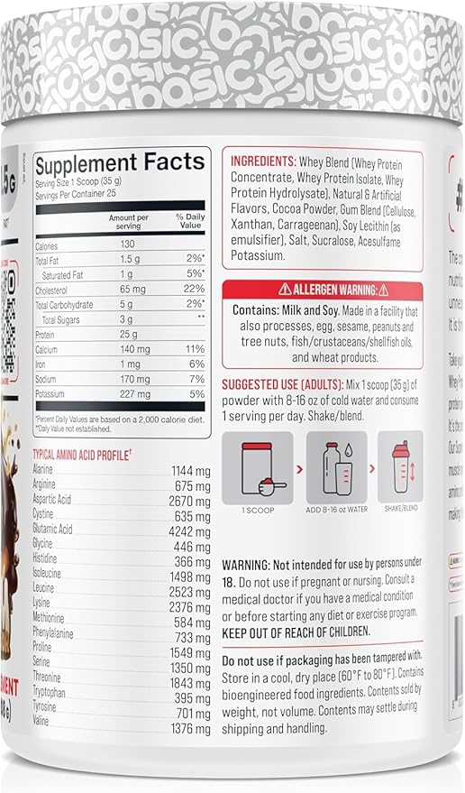 Whey Protein Powder 25g Protein Complete Amino Acid Profile Gluten-Free Low Fat RBST-Free Supports Muscle Recovery &amp Antibody Health