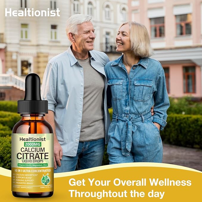 2 Packs 2000mg Calcium Citrate with Vitamin D3 K2 Supplements Liquid Drops for Women &amp Men Magnesium Zinc High Absorption Bone Teeth Muscle &amp Immune Support 4 Fl oz