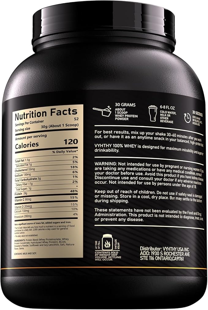 Strawberry Flavored Whey Protein Powder24g Protein per Serving Fast-Absorbing Concentrated whey Protein Low Sugar Gluten-Free Natural Flavor 3.5 lbs/56 oz.