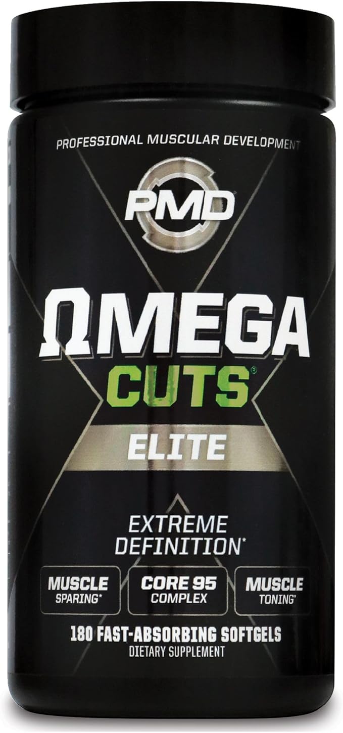PMD Sports Omega Cuts Elite -Fat Loss-Muscle Defining Formula - Omega Fatty Acids MCT's and CLA for Muscle Definition and Maintenance - Keto Friendly For Women and Men - Stimulant Free (180 Softgels)