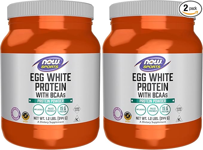NOW Sports Nutrition Egg White Protein 16 g with BCAAs Unflavored Powder 1.2-Pound (Pack of 2)