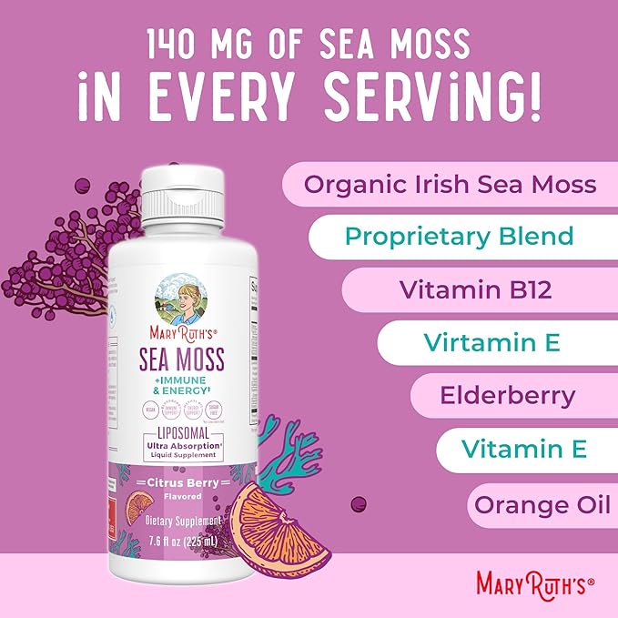 MaryRuth Organics Sea Moss Liposomal (Citrus Berry) &amp Women's Multivitamin + Hair Growth (Peach) | Clean Label Project Verified® | Vitamins for Energy Beauty &amp Immunity | Vegan Non-GMO