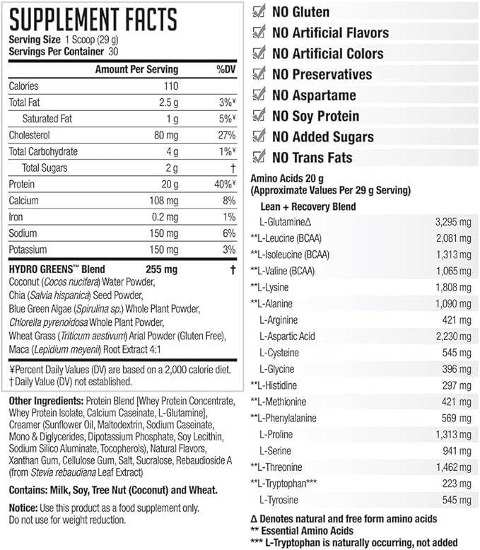 AMPLIFY NDS Nutrition Smoothie Premium Whey Protein Powder Shake with Added Greens and Amino Acids - Build Lean Muscle Gain Strength Lasting Energy and Lose Fat - Vanilla (30 Servings)