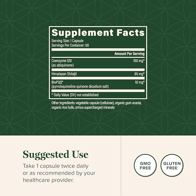 Global Healing Center CoQ10 &amp BioPQQ with Pure Himalayan Organic Shilajit-Antioxidant Care for Heart &amp Brain HealthMitochondria Energy Optimizer for Men &amp Women-Coenzyme Ubiquinone 150mg