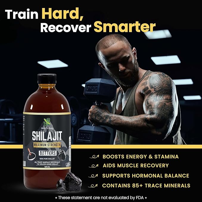 Herb To Body Pure Shilajit Bitter - 16oz Natural Herbal Tonic made with Wildcrafted Shilajit for Men Gold Grade Product for Wellness and Detox Support