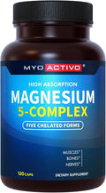 5-in-1 Magnesium Complex - High Absorption - Chelated Magnesium Glycinate Malate Citrate Taurate &amp Aspartate for Nerves Muscles Bones | 120 Capsules | Magnesium Supplement