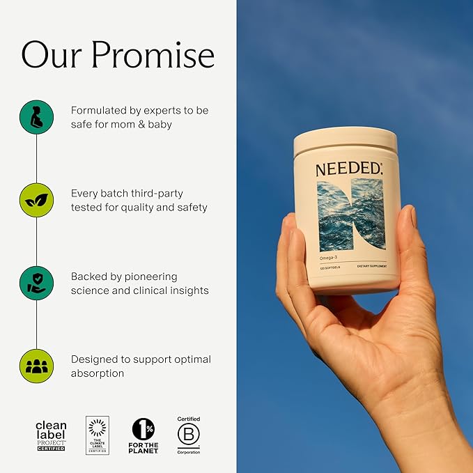 Needed. Prenatal Omega-3 - High Potency Dose of Sustainably Sourced Fish Oil 1000mg DHA 1000mg EPA Encased in a Gelatin-Free Plant-Based Softgel Shell