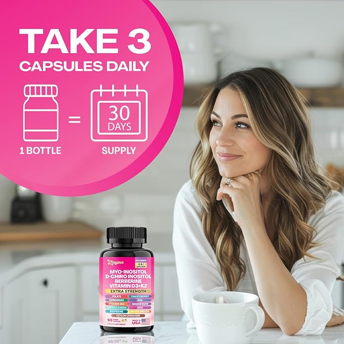 Myo Inositol Supplement 750mg Berberine 500mg D-Chiro Inositol 50mg Folate 400mcg Chromium 100mcg Ceylon Cinnamon 200mg Ashwagandha 100mg DIM 75mg Vitex Chasteberry 150mg 90 Capsules (2 Pack)
