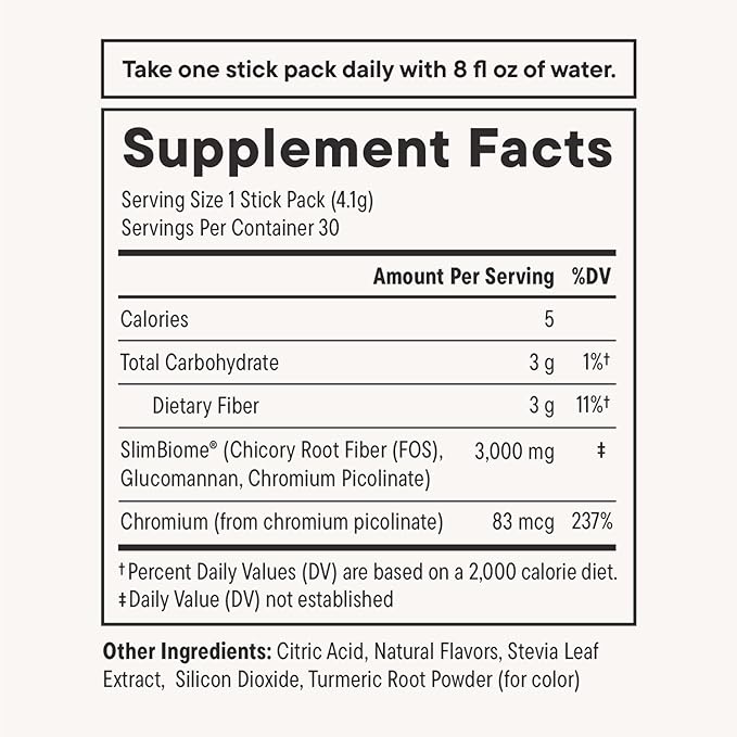 Daily Nouri FeelFull Prebiotic Fiber Drink Mix | Prebiotic Fiber for Fullness &amp Gut Health | Oligofructose + Glucomannan + Chromium | 30 Stick Packs