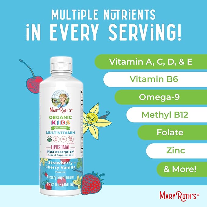 MaryRuth Organics Kids Multivitamin Liposomal | Vegan Sugar-Free Vitamins for Kids | Ages 4+ | 2 Month Supply | 15.22 Fl Oz