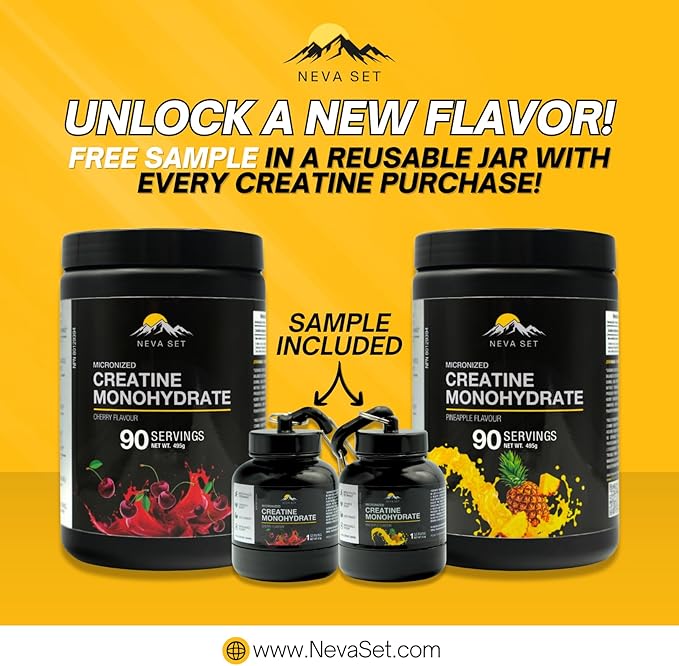 Micronized Creatine Monohydrate by NevaSet 3-Month of 5000mg Creatine Supplement for Muscle Growth Increased Strength Enhanced Energy Improved Performance Cognitive Health. Pineapple 495g