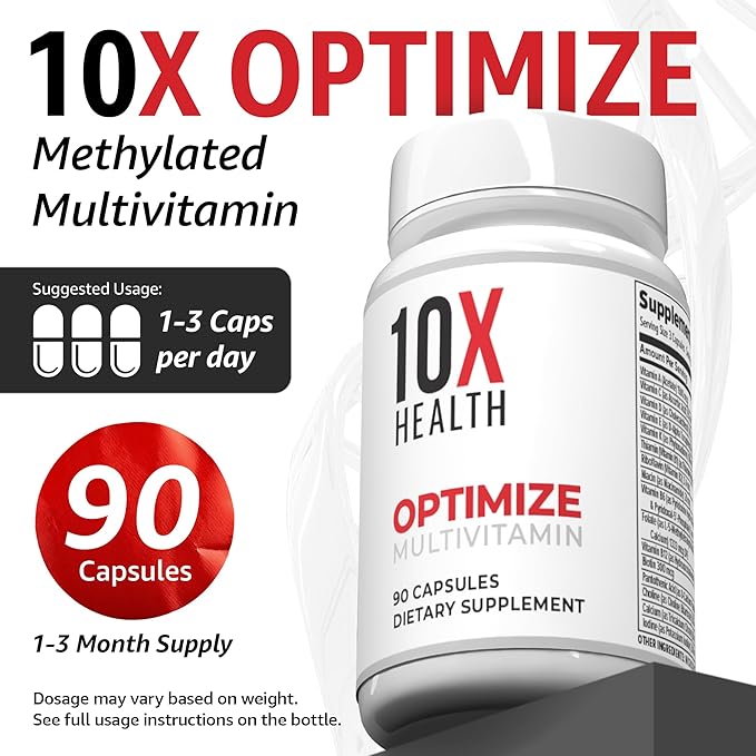 10X Health Optimize Daily Methylated Multivitamin &amp Calm Bundle - Multinutrient Capsules L Theanine &amp GABA Liquid