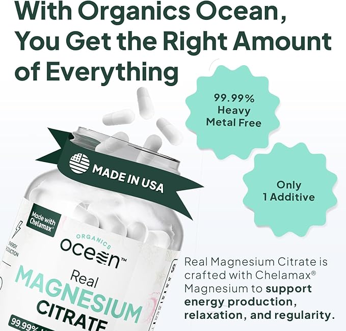 Organics Ocean Real Magnesium Citrate - High Absorption Magnesium Supplement - Chelated Magnesium to Support Energy Relaxation and Regularity - 3 Pack Bulk Supply