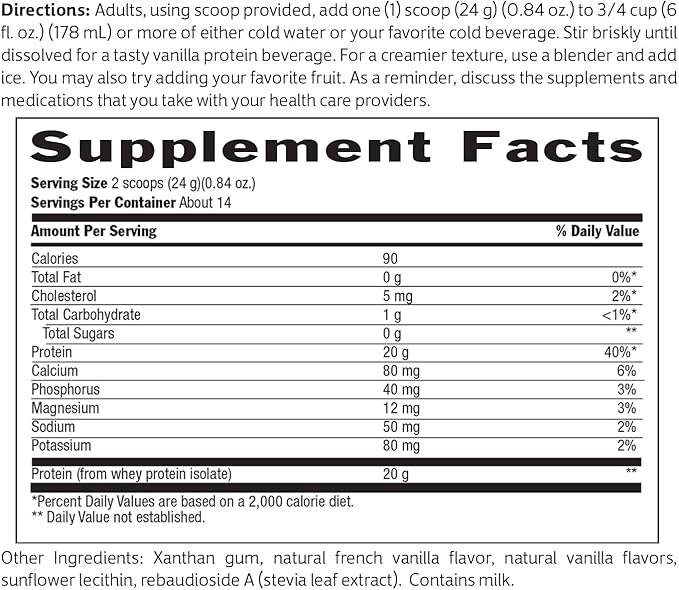 Biochem 100% Whey Sugar-Free Vanilla 20g 11.8oz Certified Vegetarian Gluten Free Non-GMO Tested Keto Friendly Grass-Fed