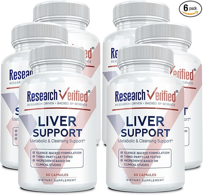Research Verified Liver Support - Liposomal Milk Thistle Artichoke Extract Glutathione BioPerine - Vegan - 60 Capsules - Pack of 6