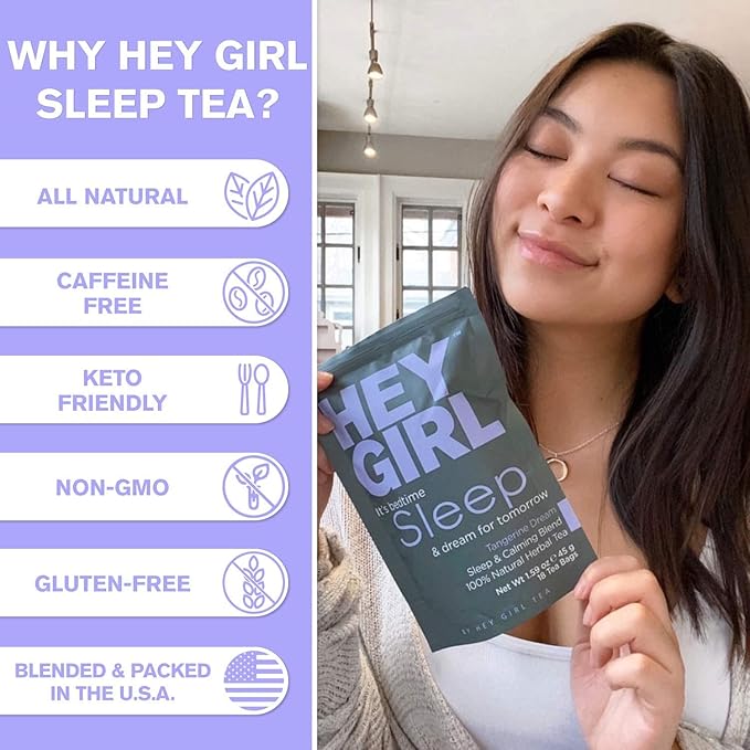 Hey Girl Sleep Tea - Natural Herbal Bedtime Tea Bags with Chamomile Passion Flower Valerian Root Lemon Balm - Calming Relaxing Adults Sleepy Night Time Tea - Relaxation Gifts for Women 3-packs