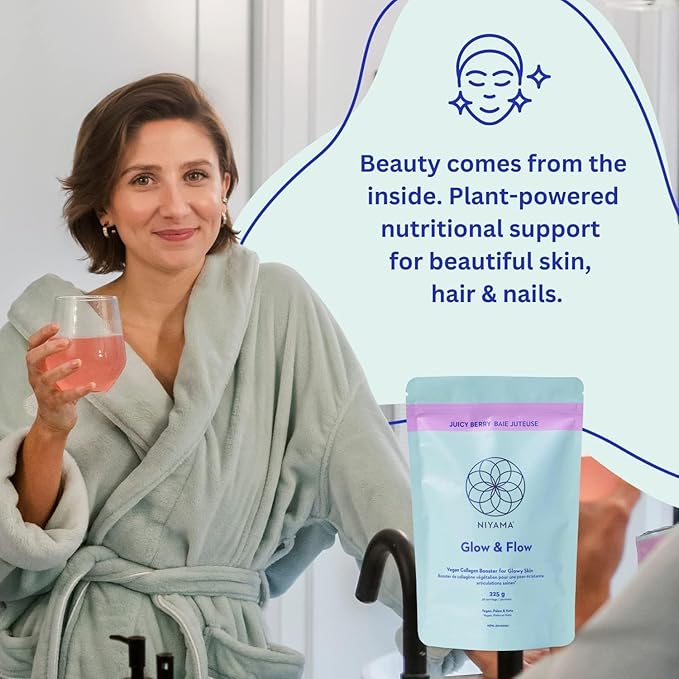 Niyama Glow &amp Flow Vegan Collagen Powder - Healthy Hair &amp Skin - Vegan Paleo and Keto-Friendly - Juicy Berry (30 Servings)