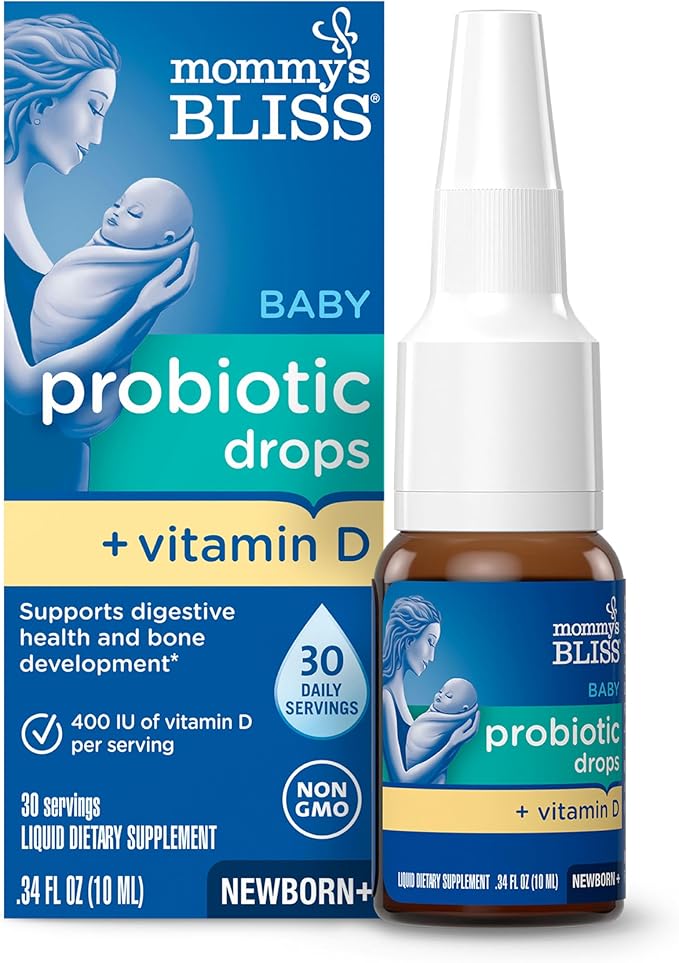 Mommy's Bliss Baby Probiotics + Vitamin D Drops Supports Digestive Health &amp Immune Function* 400IU Vitamin D  Supports Bone Development* Newborns+ Flavorless 0.34 Fl Oz (30 Servings)