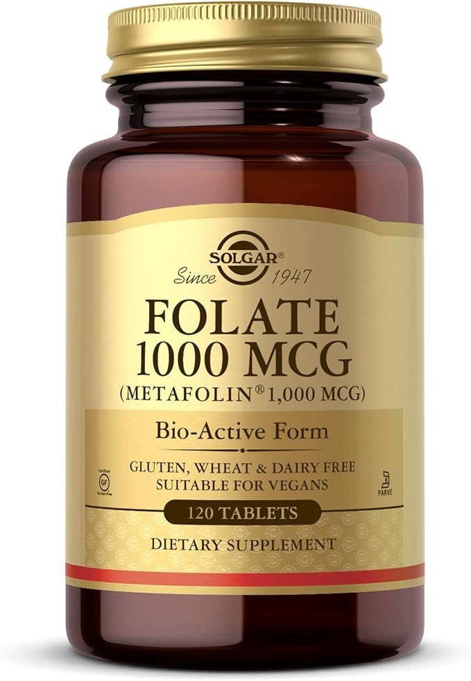 Solgar Folate 1000 mcg 120 Tablets - 1000 mcg Bio-active Metafolin - Vegan Gluten Free Dairy Free Kosher - 120 Servings