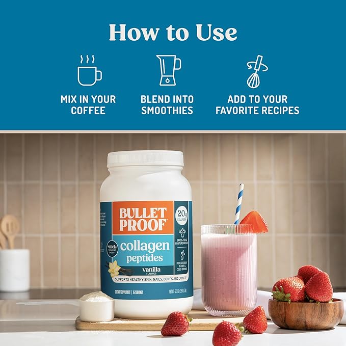 Bulletproof Vanilla Collagen Protein Powder with MCT Oil 19g Protein 42.3 Oz Value Size Collagen Peptides and Amino Acids for Healthy Skin Bones and Joints