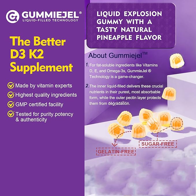 1 Pack Kids Calcium Gummies + 1 Pack D3 K2 Gummies Vitamin D3 10000 IU + K2 (MK7) 120mcg