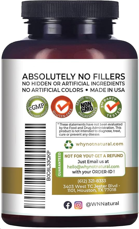 Why Not Natural 4-in-1 Organic Black Maca Root Ashwagandha Fenugreek Panax Ginseng Capsules Supplement for Men and Women