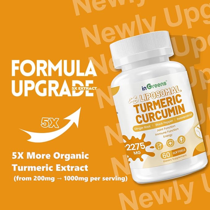 Turmeric Supplement 2275mg 95% Curcumin Liposomal Curcumin for Best Absorption Curcumin Supplement for Joint Support Bottled in USA - 240 Softgels