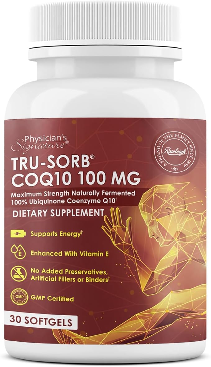 Tru-Sorb Natural COQ10 100mg: 30 Softgels - Supplement with Naturally Fermented 100% High-Potency Coenzyme q10 Ubiquinone Vitamin E 6X Ultra high Absorption for Cellular &amp Heart Health Support