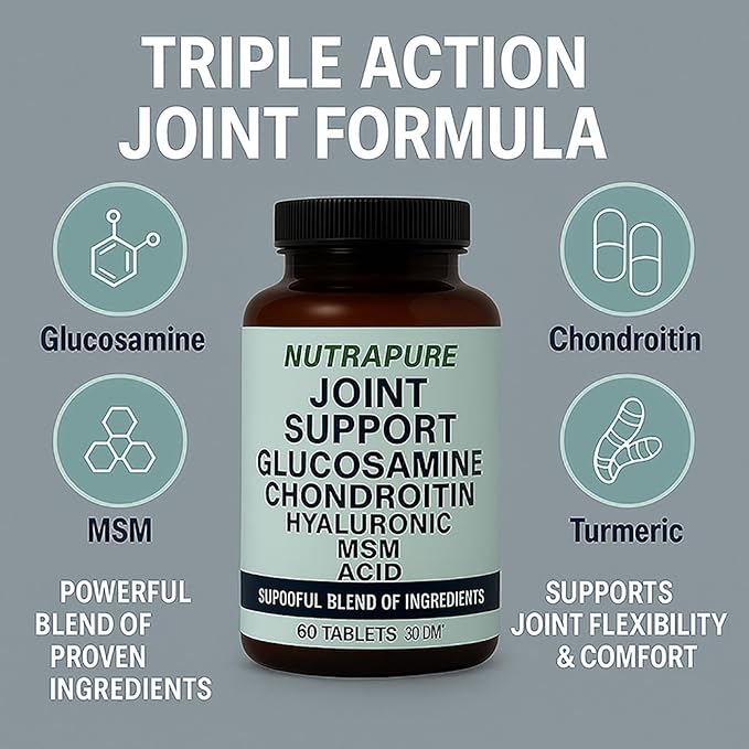 Nutrapure Joint Support - Allura Glucosamine &amp Chondroitin Complex MSM Hyaluronic Acid &amp Bamboo Extract – Joint Care Formula Knee Health Suppplement 120 Veggie Capsules (2)