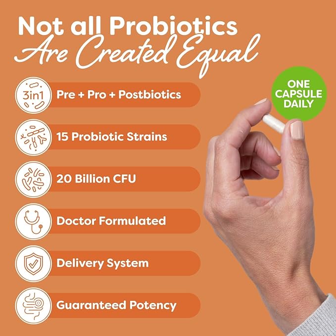 Probulin Total Care Probiotic Supplement Daily Gut Digestive and Immune Health Probiotics Capsules for Men and Women 20 Billion CFU Vegan 60 Count Bottle