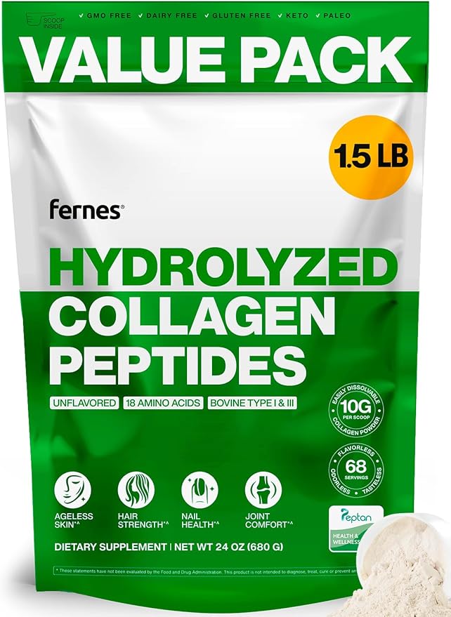 Collagen Peptides for Women Men (1.5LB) Type I &amp III Flavorless &amp Odorless Easy-Mix Hydrolyzed Peptan Protein Joint Hair Skin &amp Nail Support Gluten-Free Non-GMO Keto &amp Paleo Grass-Fed
