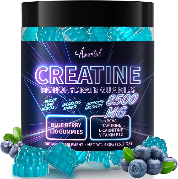 Creatine Monohydrate Gummies Complex 8500 MG for Men &amp Women Creatine Monohydrate Supplement for Muscle Growth Strength &amp Energy Support Pre Workout Gummies 120 Count Blueberry