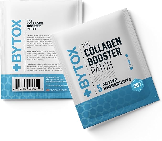 Bytox Collagen Patches for Women &amp Men | 5 Active Ingredients to Support Firmer Smoother &amp Hydrated-Looking Skin | Lactose Gluten Sugar &amp Latex-Free | Made in the USA (Pack of 30)