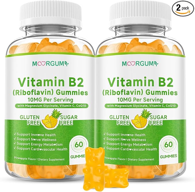 Vitamin B2 Gummies Riboflavin Supplement for Kids &amp Adults with Magnesium Glycinate CoQ10 and Vitamina C for Women and Men Energy Immune Wellness &amp Cellular Health Support 120 Count