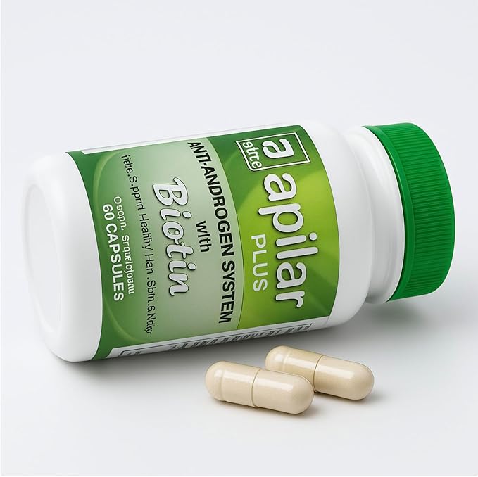 Capilar Plus with Biotin | 2 Bottles x 60 Capsules (120 Total) | Anti-Androgen System | Daily Use Dietary Supplement | for Hair Skin &amp Nail Support | 2-Month Supply