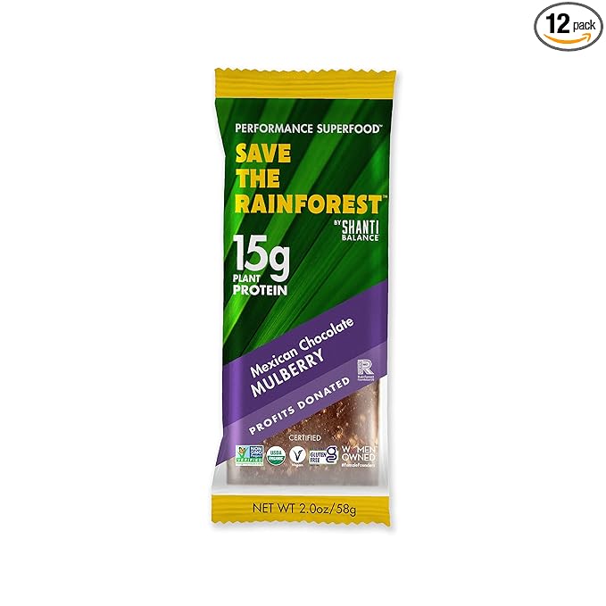 SHANTI BAR Vegan Sport Protein Bar | Plant Based Paleo Certified Organic Gluten Free Superfoods Raw Snack | VITALITY Mexican Chocolate Mulberry 12 Count 2 oz Bars