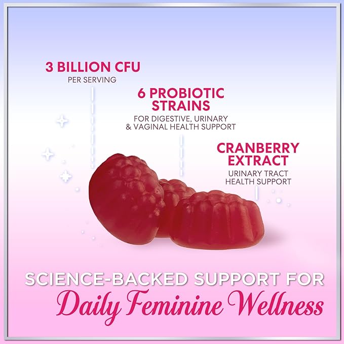 Probiotics for Women Gummies with Cranberry - 6 Premium Strains for PH Balance Digestive Health Vaginal &amp Immune Support 3 Billion CFU Women's Probiotic Gummy for Feminine Health - 120 Gummies