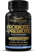 FREZZOR Probiotic + Prebiotic Capsules Once Daily 60 Billion CFUs Digestive Health for Men and Women 18 Strains Shelf Stable with Fermented Wholefoods Prebiotic &amp Fibre 90 caps 1 Month Sup
