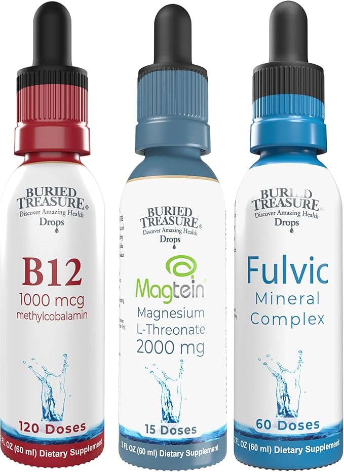 Buried Treasure: B12 Magnesium &amp Fulvic Minerals Liquid Drops Bundle