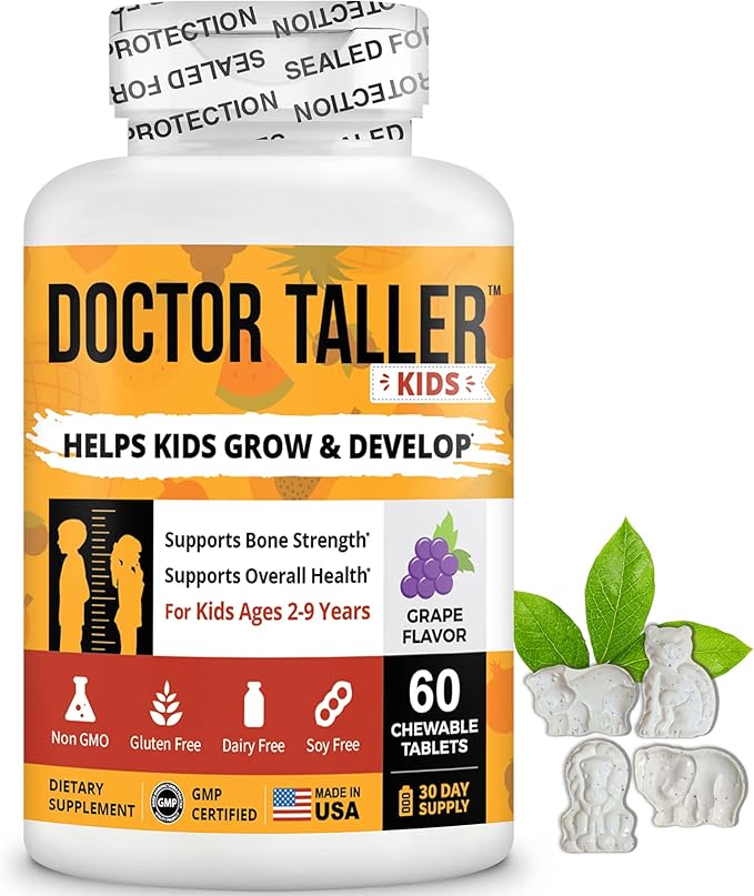 NuBest Doctor Taller Kids - Kids Multivitamins Toddler Vitamins - Support Healthy Immunity and Bone Strength for Ages 2 to 9 - Grape Flavor - 60 Vegan Chewable Tablets | 1 Month Supply