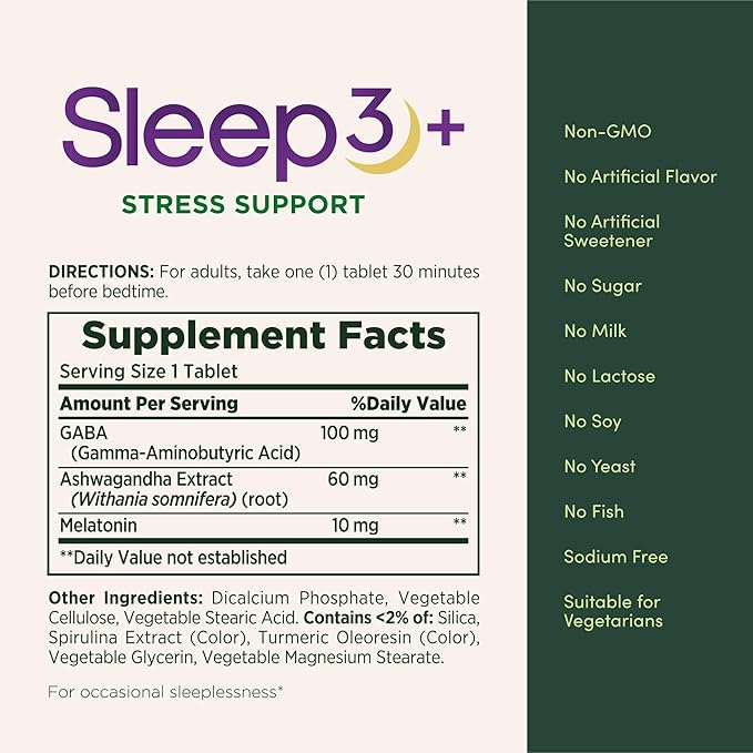 Nature's Bounty Stress Support Plus Melatonin Sleep3 Maximum Strength 100% Drug Free Sleep Aid Dietary Supplement with Ashwagandha Time Release Technology 10mg 56 Tri-Layered Tablets (Pack of 3)