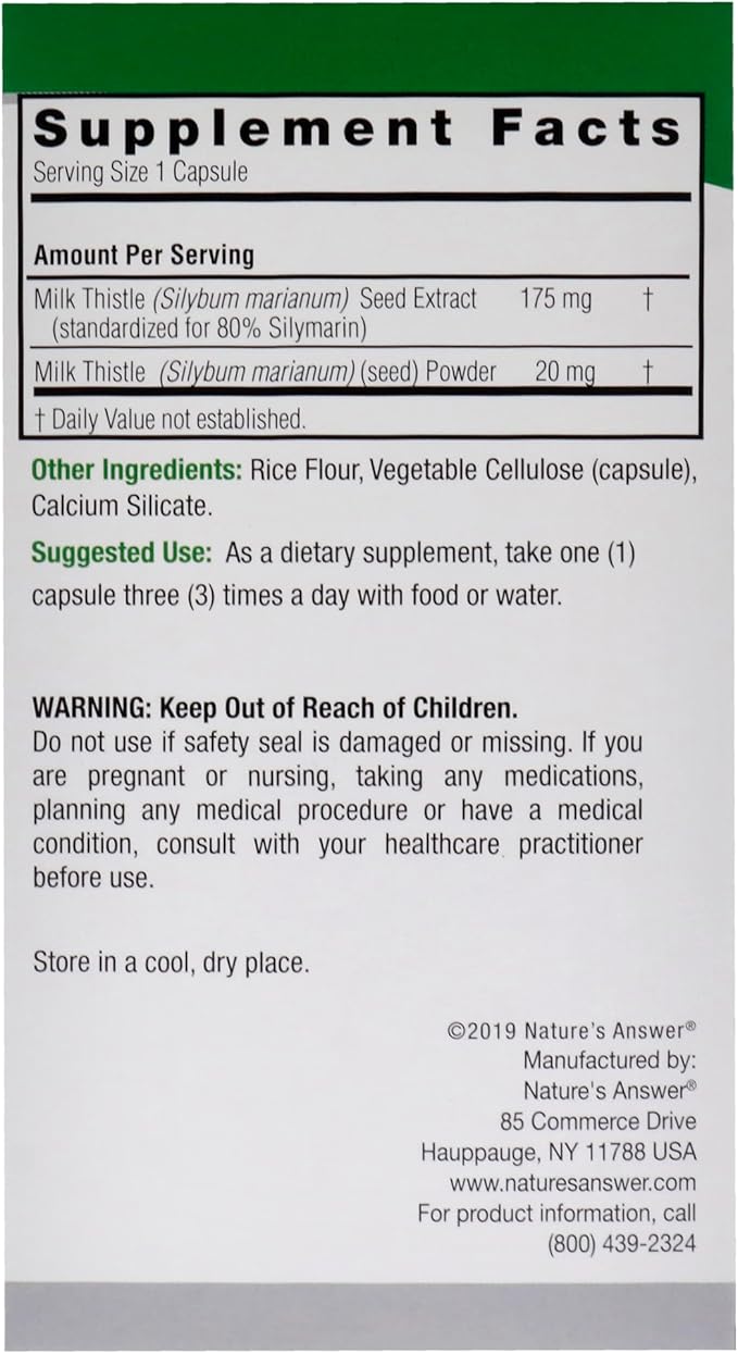 Nature's Answer Milk Thistle Seed Vegetarian Capsules 120-Count