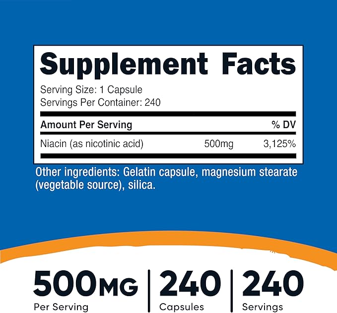 Nutricost Niacin (Vitamin B3) 500mg 240 Capsules - with Flushing Non-GMO Gluten Free (Pack of 2)