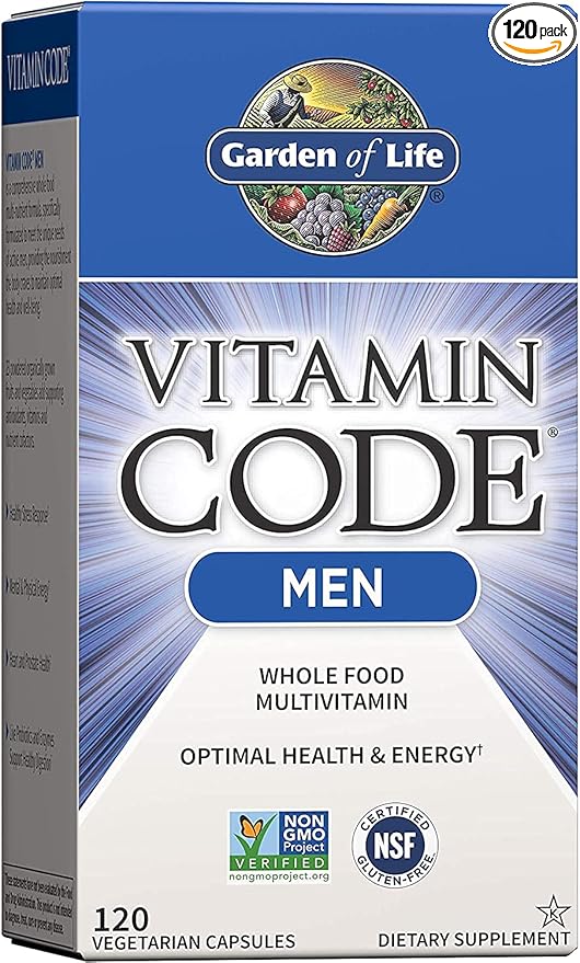 Garden of Life Omega 3 6 9 CoQ10 Antioxidant Raw Whole Food Nutrition Supplement &amp Vitamin Code Fruit Veggie Blend Probiotic Multivitamin for Men 120 Count