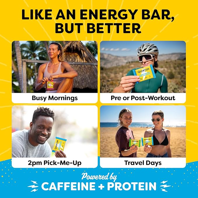 Quantum Energy Square - Peanut Butter Dark Chocolate Chocolate Chip Cookie Dough Caffe Mocha Almond Chip - Variety 12-Pack - 4 Bars Each